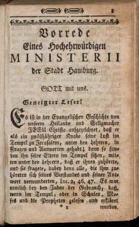 Vorrede Eines Hochehrwürdigen Ministerii der Stadt Hamburg.