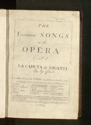 The favourite songs in the opera call'd La caduta de' giganti