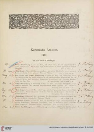 Keramische Arbeiten (Nr. 1 - 157)