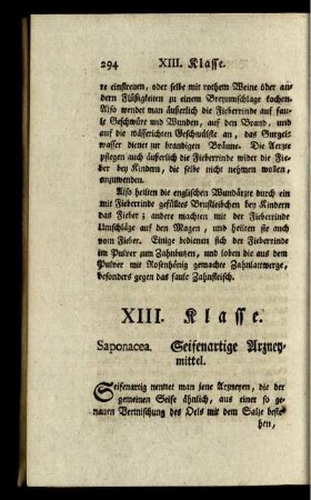XIII. Klasse. Saponacea. Seifenartige Arzneymittel.