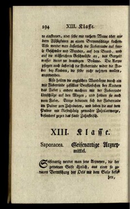 XIII. Klasse. Saponacea. Seifenartige Arzneymittel.