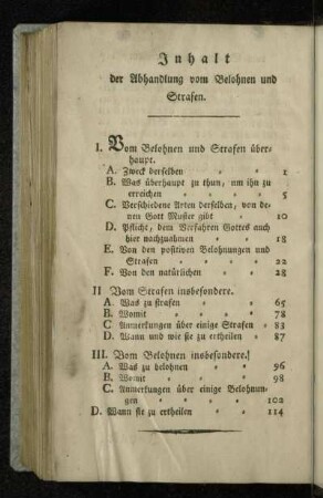 Inhalt der Abhandlung vom Belohnen und Strafen.
