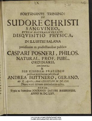 De Sudore Christi Sanguineo, Utrum Naturalis Fuerit? Disquisitio Physica