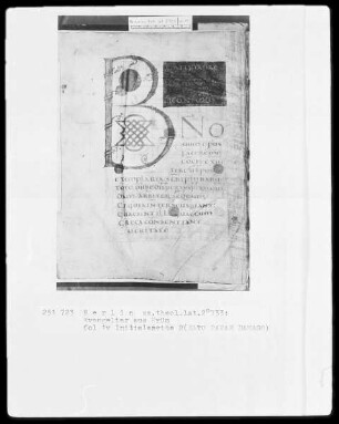 Evangeliar aus Prüm — Initiale B(eato Papae Damaso), Folio 1verso