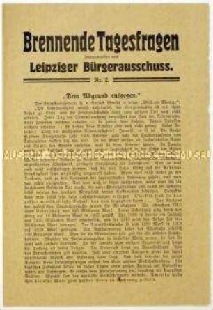 Flugschrift des Leipziger Bürgerausschusses zur Wirtschaftslage in Deutschland