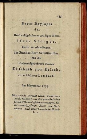 Beim Beylager des ... - Ehemalige Zueignungsschrift ...