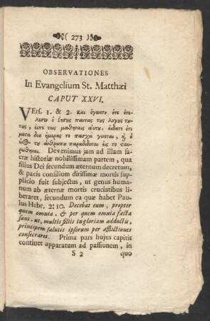 Observationes In Evangelium St. Matthaei Caput XXVI.