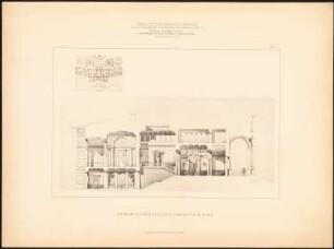 Gesellschaftshaus: Lageplan, Längsschnitt (aus: Samml. architekt. Entwürfe d. Studierenden der TH Berlin, 1881-1882, hrsg.v. Herrmann Ende)