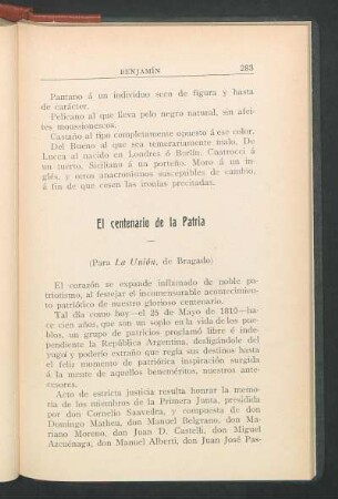 El centernario de la Patria : (Para La Unión, de Bragado)