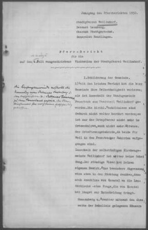 Weilimdorf: Pfarrbericht 1930