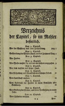 Verzeichniß der Capitel, so im Mahler befindlich.