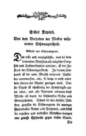 Erstes Kapitel: Von dem Verhalten der Weiber während der Schwangerschaft
