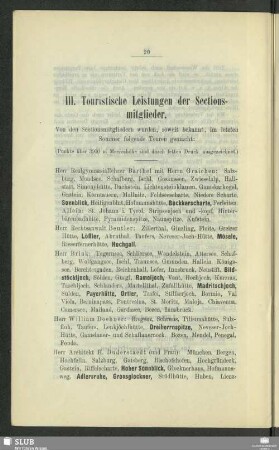III. Touristische Leistungen der Sectionsmitglieder