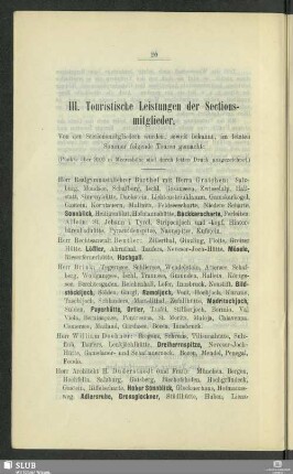 III. Touristische Leistungen der Sectionsmitglieder