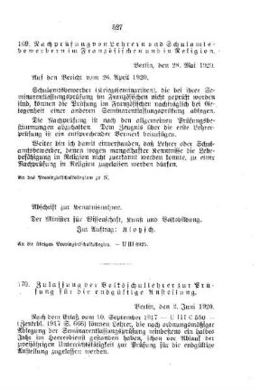 Zulassung der Volksschullehrer zur Prüfung für die endgültige Anstellung : [G. Lehrer- und Lehrerinnenbildungsanstalten, Bildung der Lehrer und Lehrerinnen und deren persönliche Verhältnisse]