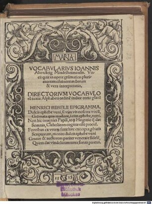 Vocabularius : vocum quae in opere grammatico plurimorum continentur, brevis interpretatio