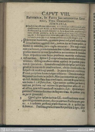 Caput VIII. Patientiae, In Parte Iurisprudentiae Generale, Usum Demonstrans