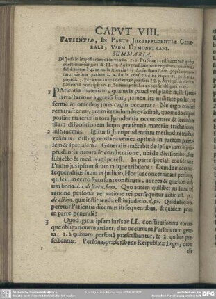 Caput VIII. Patientiae, In Parte Iurisprudentiae Generale, Usum Demonstrans