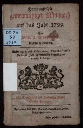 1799: Hamburgischer gemeinnütziger Allmanach auf das Jahr 1799