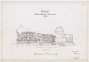 Fürstliches Hoftheater mit Konzertsaal, Gera: Längsschnitt 1:200