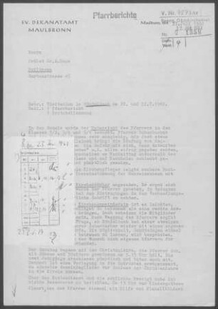 Gündelbach: Visitationsbericht mit Pfarrbericht 1962