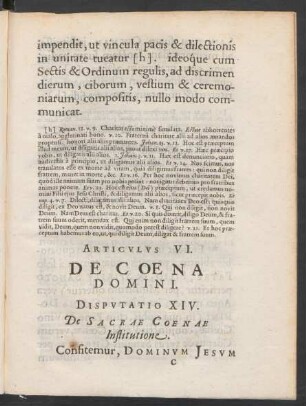 Articulus VI. De Coena Domini.