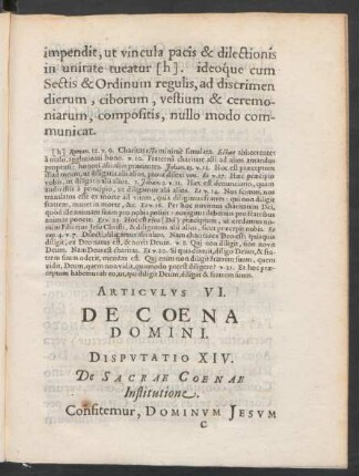 Articulus VI. De Coena Domini.