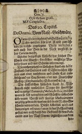 Das 20. Capitel. De Ozænâ. Vom Nase-Geschwüre – Das 39. Capitel. De Nauseâ & Vomitu. Vom Eckel/Würgen und Brechen