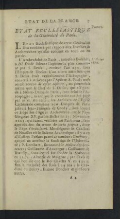 Etat Ecclesiastique de la Généralité de Paris.