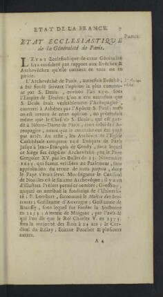 Etat Ecclesiastique de la Généralité de Paris.