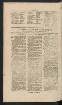 Catalogus Librorum Latinorum Novi Bibliopolii Halensis ...
