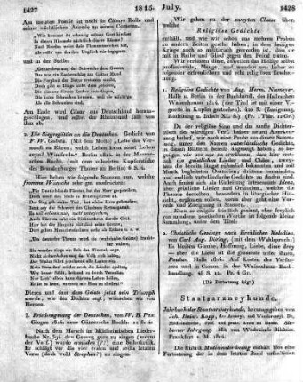 Friedensgesang der Deutschen, von W. H. Pax. Glogau 1814. neue Güntersche Buchh. 11 S. 4.