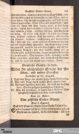 Geistliche Seelen-Arzney. Wider die abscheuliche Seuche der Pestilenz, und andere Straffen