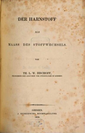 Der Harnstoff als Maaß des Stoffwechsels