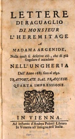 Lettere di raguaglio di Mons. L'Her. a Mad. Argenide