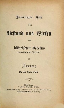 Bericht über Bestand und Wirken des Historischen Vereins zu Bamberg. 53.1891
