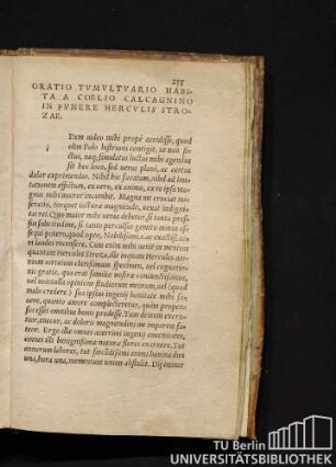 Oratio Tumultuario Habita A Coelio Calcagnino In Funere Herculis Strozae.