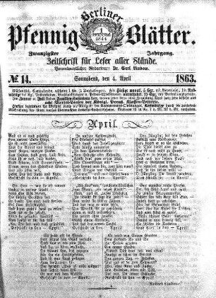 No. 14, Sonnabend, den 4. April 1863