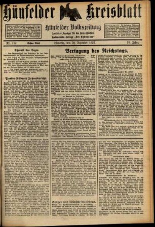 Erste Ausgabe vom Dienstag, den 20. Dezember 1927.
