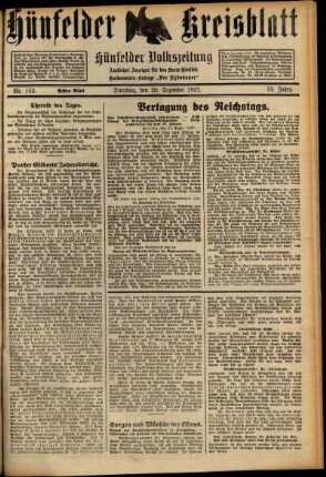 Erste Ausgabe vom Dienstag, den 20. Dezember 1927.