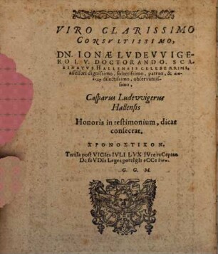 Disputationum feud. I. de origine feudi, definitione, divisione, ad easque res pertinentibus hinc inde quaestionibus