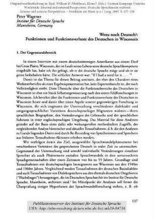Wozu noch Deutsch? Funktionen und Funktionsverluste des Deutschen in Wisconsin