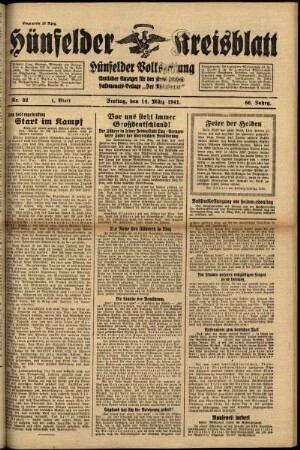 Erste Ausgabe vom Freitag, den 14. März 1941.