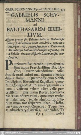 [XCVII.] Gabrielis Schumanni ad Balthasarem Bebelium