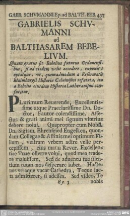 [XCVII.] Gabrielis Schumanni ad Balthasarem Bebelium