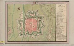 Festungsplan von Kolberg, ca. 1:4 000, Handzeichnung, um 1750 : Plan de la forteresse de Colberg En Pomeranie. - [Ca. 1:4 000]. - [S.l.] , [um 1750?]. - 1 Kt. : kolor. Handzeichng. ; 59 x 46 cm