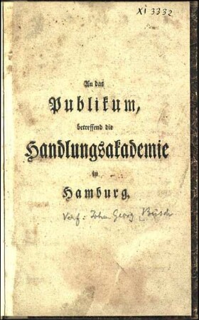 An das Publikum, betreffend die Handlungsakademie in Hamburg