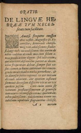 Oratio. De Linguae Hebreae Tum Necessitate tum facilitate.
