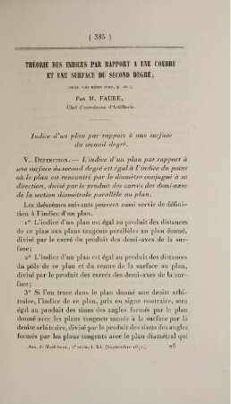 Théorie des indices par rapport a une courbe et une surface du second degré.