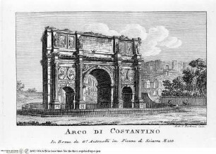 Nuova raccolta delle principali vedute antiche, e moderne dell'alma città di Roma e sue vicinanze / incise a bullino da Achille Parboni l'anno 1824 Roma, Giacomo Antonelli, letztes Jahr im Buch: 1829 - ca. 1830Arco di Costantino - Nuova raccolta delle principali vedute antiche ...